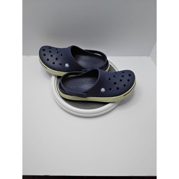 Crocs Mens Navy Blue Classic Clogs W/ Yellow Trim - Comfortable Slip-On Shoes - Picture 3 of 7